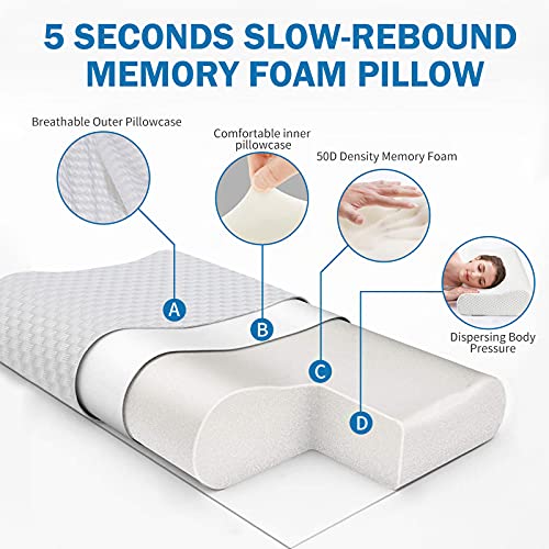 Almohada de Espuma viscoelástica para el Cuello, Oxford Street Comfort Orthopaedic Cervica Almohada ergonómica antirronquidos, Funda de Almohada Lavable para aliviar el Dolor