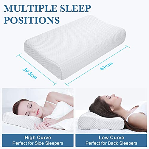 Almohada de Látex Natural para Quienes Duermen de Lado, Almohada Cervical para el Dolor de Cuello, Almohadas de Contorno Transpirables para Dormir con Funda Lavable, Curva Ergonómica de Apoyo