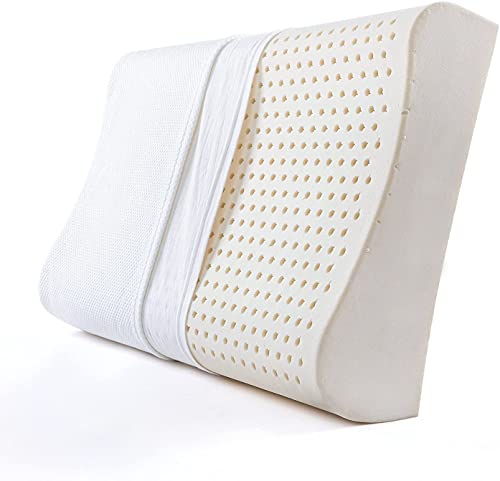 Almohada de Látex Natural para Quienes Duermen de Lado, Almohada Cervical para el Dolor de Cuello, Almohadas de Contorno Transpirables para Dormir con Funda Lavable, Curva Ergonómica de Apoyo