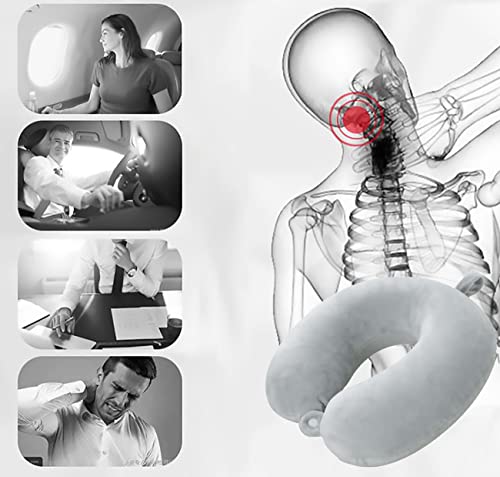 Almohada de Viaje, Almohada para Cuello Viscoelástica de Espuma Memoria, Cómoda para la Cervical, Ortopédica Soporte de Nuca para Viajar Coche Avión Bus (Gris)