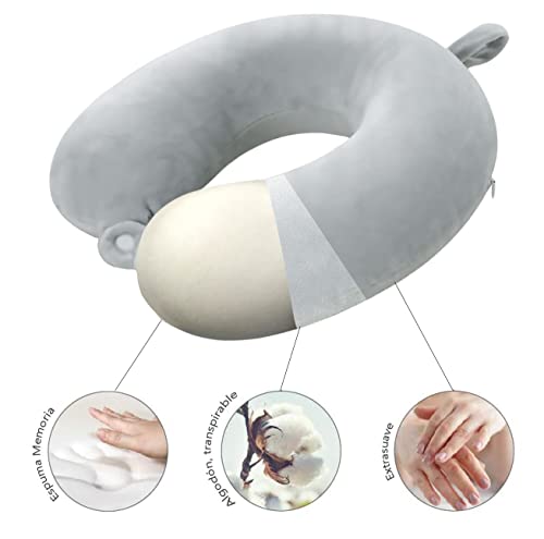 Almohada de Viaje, Almohada para Cuello Viscoelástica de Espuma Memoria, Cómoda para la Cervical, Ortopédica Soporte de Nuca para Viajar Coche Avión Bus (Gris)