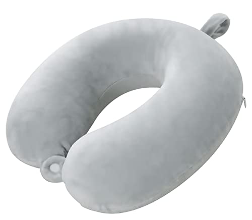 Almohada de Viaje, Almohada para Cuello Viscoelástica de Espuma Memoria, Cómoda para la Cervical, Ortopédica Soporte de Nuca para Viajar Coche Avión Bus (Gris)