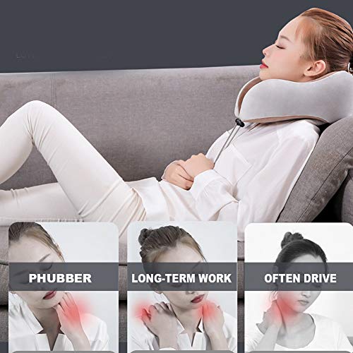 Almohada de viaje con vibración, almohada de masaje para el cuello Cómoda almohada de soporte para la cabeza en forma de U para el automóvil Descanso de viaje de la oficina en el hogar - recargable