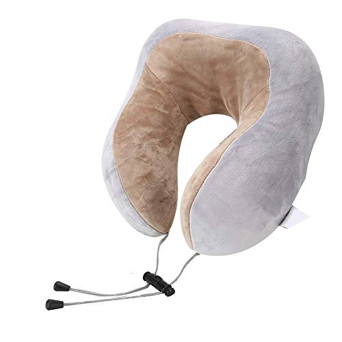 Almohada de viaje con vibración, almohada de masaje para el cuello Cómoda almohada de soporte para la cabeza en forma de U para el automóvil Descanso de viaje de la oficina en el hogar - recargable