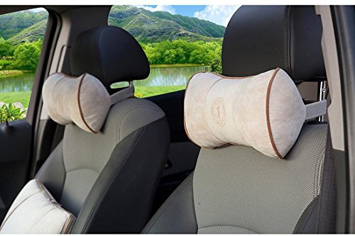 Almohada de viaje firme para aliviar el dolor de cuello, apoyo de espalda, apoyo con correa elástica ajustable, silla de oficina, silla reclinable, cojín cervical de avión, color beige