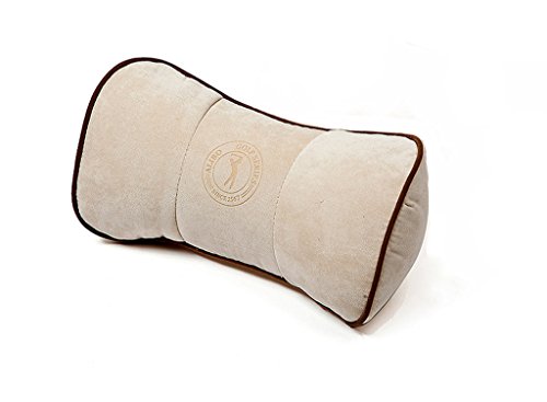 Almohada de viaje firme para aliviar el dolor de cuello, apoyo de espalda, apoyo con correa elástica ajustable, silla de oficina, silla reclinable, cojín cervical de avión, color beige