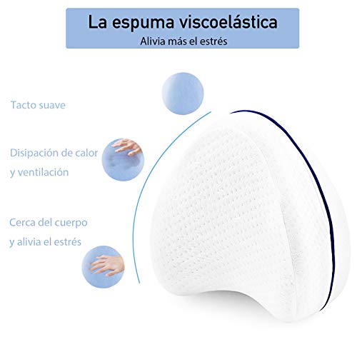 Almohada Espuma Memoria de Piernas, Soporte de Cojín Ortopédico, Viscoelástica y Ergonómico, para Dormir Lateral sin Dolor de Espalda, Caderas, Piernas, Rodillas y Tobillos