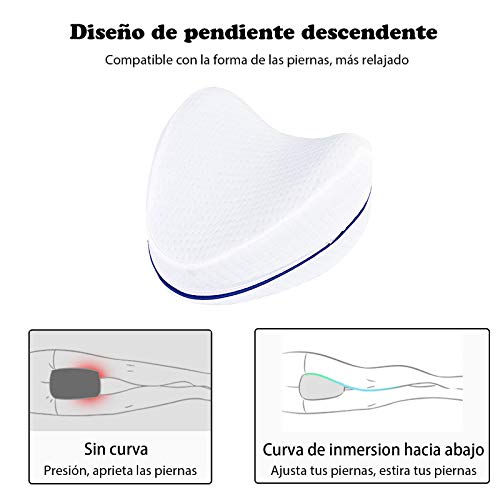 Almohada Espuma Memoria de Piernas, Soporte de Cojín Ortopédico, Viscoelástica y Ergonómico, para Dormir Lateral sin Dolor de Espalda, Caderas, Piernas, Rodillas y Tobillos