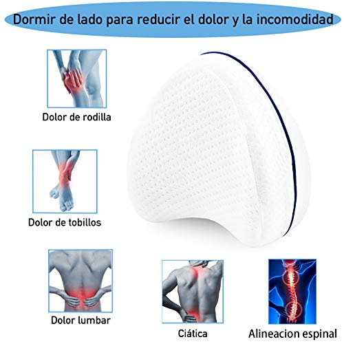 Almohada Espuma Memoria de Piernas, Soporte de Cojín Ortopédico, Viscoelástica y Ergonómico, para Dormir Lateral sin Dolor de Espalda, Caderas, Piernas, Rodillas y Tobillos