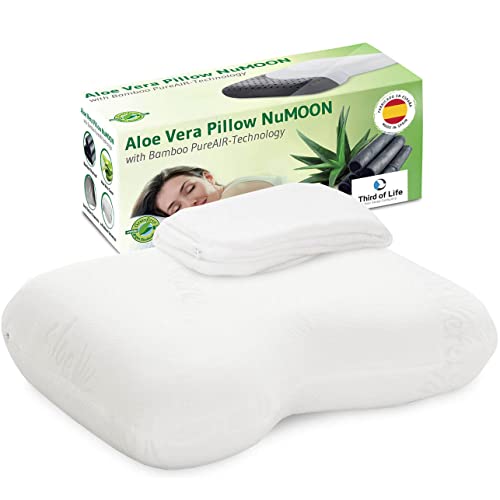 Almohada NuMOON con Aloe Vera y Carbón de Bambú | Almohada Cervical de Espuma Viscoelástica | Ergonómica e Hipoalergénica | Para Dormir de Lado y Boca Arriba | Funda Extra Gratis | Fabricada en España