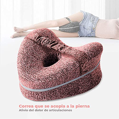 Almohada Ortopédica para Pierna y Rodilla, Cojín ergonómico con Espuma viscoelástica, Almohada para Dormir posicionadora para Embarazadas Alivia Dolores de piernas, Cadera y articulaciones. (Rosa)