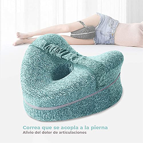 Almohada Ortopédica para Pierna y Rodilla, Cojín ergonómico con Espuma viscoelástica, Almohada para Dormir posicionadora para Embarazadas Alivia Dolores de piernas, Cadera y articulaciones. (Azul)