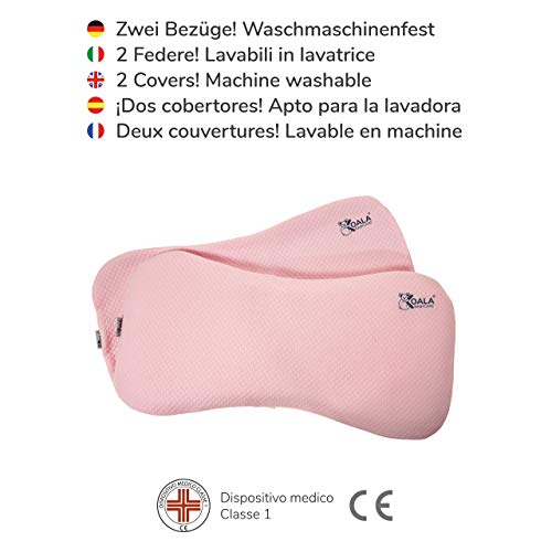 Almohada para bebés hasta los 36 meses para ayudar a prevenir y tratar la plagiocefalia,de funda extraíble (con dos fundas), hecha de Memory Foam, espuma viscoelastica - rosa