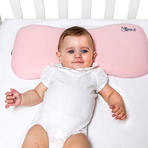 Almohada para bebés hasta los 36 meses para ayudar a prevenir y tratar la plagiocefalia,de funda extraíble (con dos fundas), hecha de Memory Foam, espuma viscoelastica - rosa