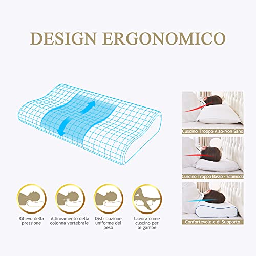 Almohada viscoelástica de 40 x 60 cm, almohada ortopédica, almohada ergonómica, para dolores en el cuello, antiácaros y antibacteriano, almohada cervical para dormir, funda lavable