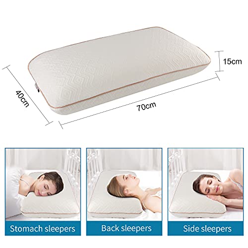 Almohada viscoelástica de 70 x 40 cm, Almohada de Altura Regulable con Cremallera, Almohada para el Cuello Cervical, Almohada para Dormir, Almohada para el Cuello para el Dolor de Cuello Blanco