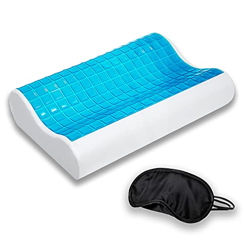 Almohada Viscoelastica de Gel, Almohada Cervical Ergonomica y Ortopedica para Dormir de Lado. Cojines Cama con Funda para Dolor de Cuello, Almohada para Cervicales + Antifaz para Dormir.