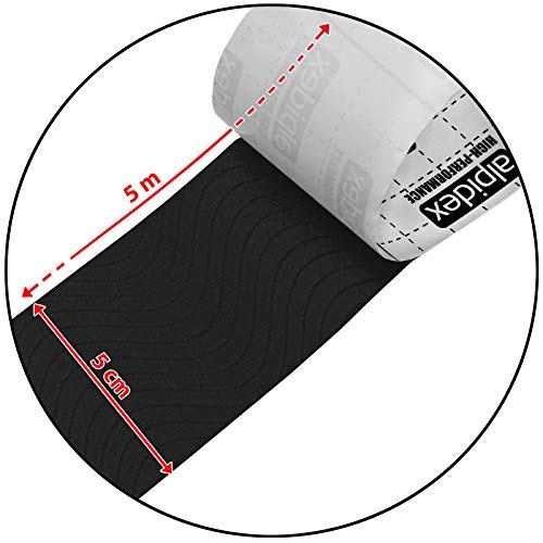 ALPIDEX 3 Rollos Cinta Kinesiología Tape 5 m x 5 cm Cinta Muscular E- Book Ejemplos Aplicación, Color:negro