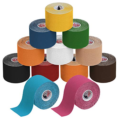 ALPIDEX Cinta Kinesiología Tape 5 m x 5 cm Cinta Muscular E- Book Ejemplos Aplicación, Color:colores surtido, Cantidad:12 rollos