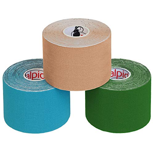 ALPIDEX Cinta Kinesiología Tape 5 m x 5 cm Cinta Muscular E- Book Ejemplos Aplicación, Color:colores surtido, Cantidad:3 rollos