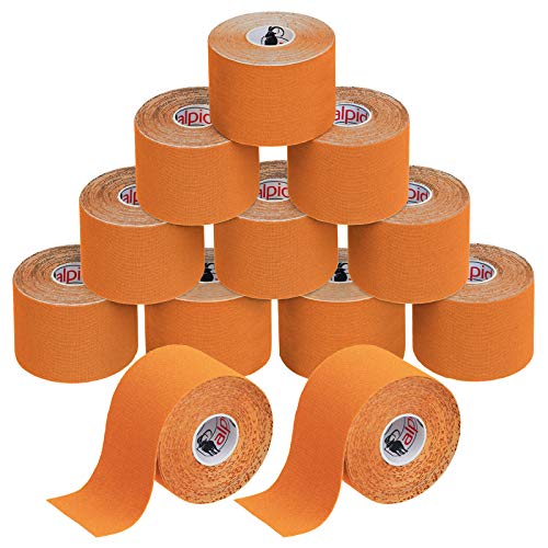 ALPIDEX Cinta Kinesiología Tape 5 m x 5 cm Cinta Muscular E- Book Ejemplos Aplicación, Color:naranja, Cantidad:12 rollos