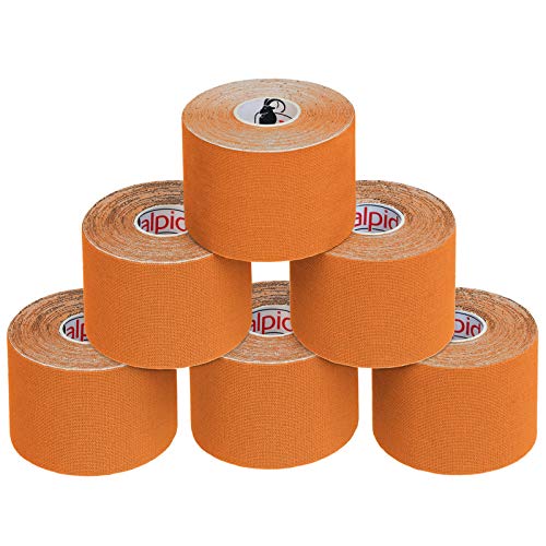 ALPIDEX Cinta Kinesiología Tape 5 m x 5 cm Cinta Muscular E- Book Ejemplos Aplicación, Color:naranja, Cantidad:6 rollos