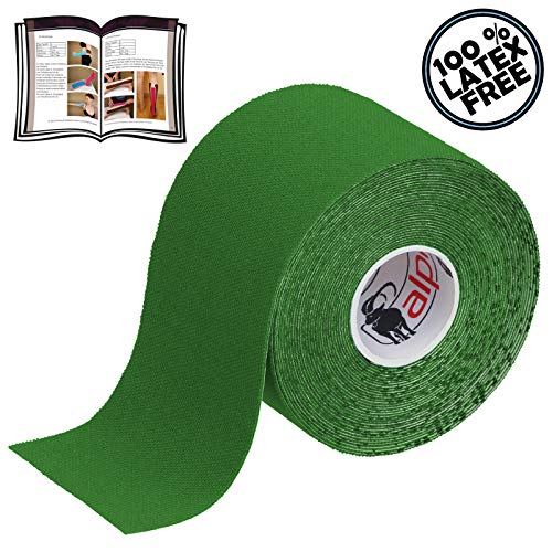 ALPIDEX Cinta Kinesiología Tape 5 m x 5 cm Cinta Muscular E- Book Ejemplos Aplicación, Color:verde, Cantidad:1 rollo