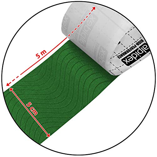 ALPIDEX Cinta Kinesiología Tape 5 m x 5 cm Cinta Muscular E- Book Ejemplos Aplicación, Color:verde, Cantidad:1 rollo