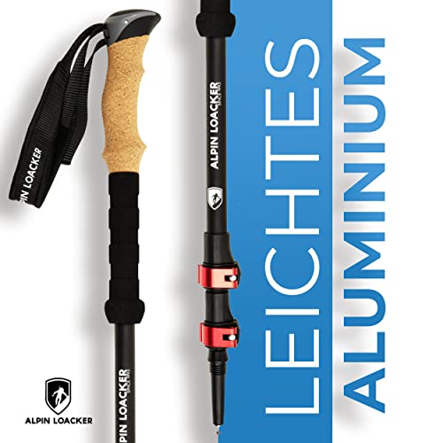 ALPIN LOACKER Bastones Trekking Telescopicos, Aluminio Ligero y Antishock + Accesorios + Bolso | Palos Senderismo Extensible Altura Regulable: Poles Montaña, Nordic Walking, Trail Running Asfalto