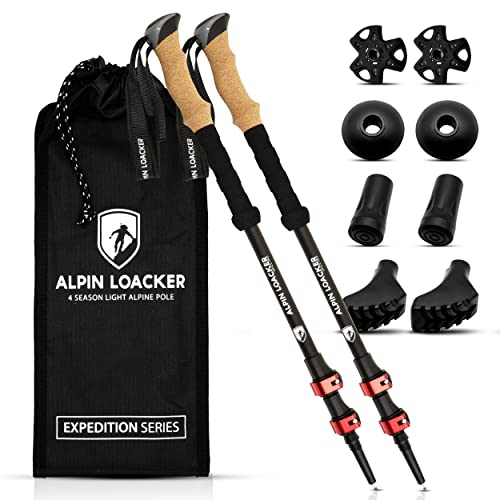 ALPIN LOACKER Bastones Trekking Telescopicos, Aluminio Ligero y Antishock + Accesorios + Bolso | Palos Senderismo Extensible Altura Regulable: Poles Montaña, Nordic Walking, Trail Running Asfalto