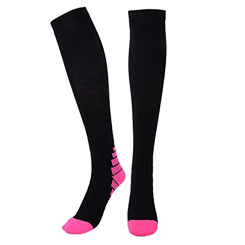 Alxcio Medias de compresión Unisex, 2 Pares de Calcetines de Correr para Deporte/Correr/Enfermera/Vuelo/Viajes/Embarazo/Medicinal Calcetines de compresión, Negro y Rosa, Größe: S/M (EU 35-39)