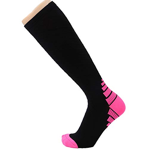 Alxcio Medias de compresión Unisex, 2 Pares de Calcetines de Correr para Deporte/Correr/Enfermera/Vuelo/Viajes/Embarazo/Medicinal Calcetines de compresión, Negro y Rosa, Größe: S/M (EU 35-39)