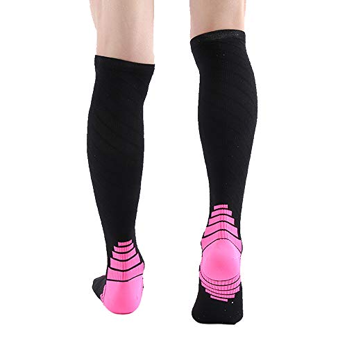 Alxcio Medias de compresión Unisex, 2 Pares de Calcetines de Correr para Deporte/Correr/Enfermera/Vuelo/Viajes/Embarazo/Medicinal Calcetines de compresión, Negro y Rosa, Größe: S/M (EU 35-39)