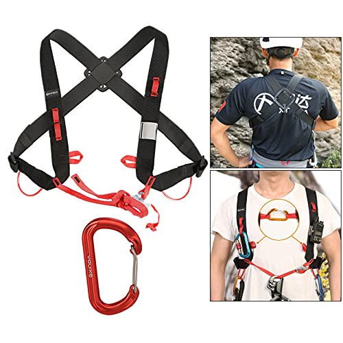 Amagogo Arnés de Escalada para la Parte del Cuerpo Pecho al Aire Libre Correa para el Hombro Escalada Ajustable Equipo de Rappel Arnés de protección - Negro con Clip