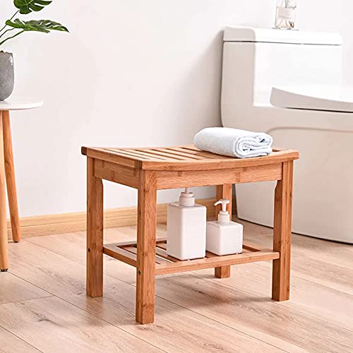 AMAZOM Banco Y Silla De Ducha De Bambú, Banco De Asiento De Ducha De Bambú Impermeable De 17", Taburete De Madera para Asiento De Baño, Interiores Y Exteriores