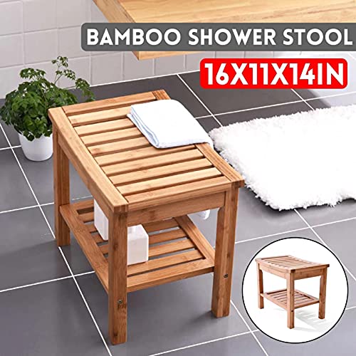 AMAZOM Banco Y Silla De Ducha De Bambú, Banco De Asiento De Ducha De Bambú Impermeable De 17", Taburete De Madera para Asiento De Baño, Interiores Y Exteriores