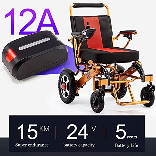 AMAZOM Silla De Ruedas Silla De Ruedas Eléctrica Plegable, Silla De Ruedas Ligera Scooter Eléctrico Todo Terreno Silla Eléctrica De Doble Motor Batería De Litio De 12 A Aleación De Aluminio De 15 Km