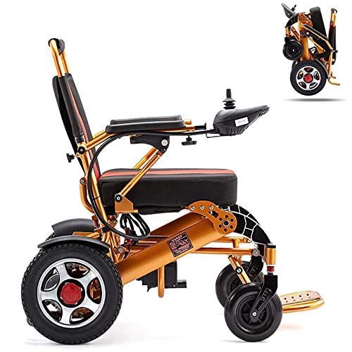 AMAZOM Silla De Ruedas Silla De Ruedas Eléctrica Plegable, Silla De Ruedas Ligera Scooter Eléctrico Todo Terreno Silla Eléctrica De Doble Motor Batería De Litio De 12 A Aleación De Aluminio De 15 Km