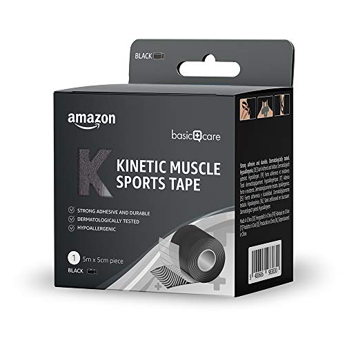 Amazon Basic Care - Cinta kinesiológica deportiva para musculatura, 5 x 5 cm, 2 cintas, 1 negra y 1 beis