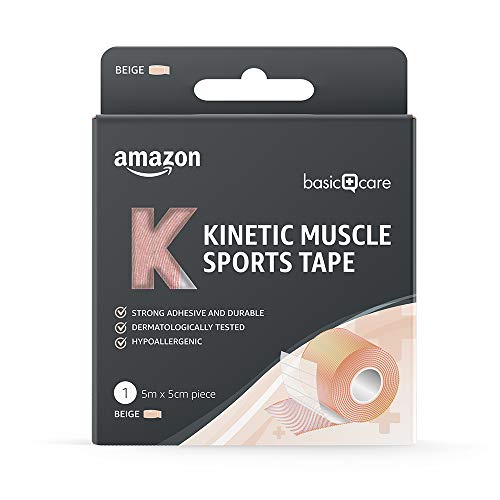 Amazon Basic Care - Cinta kinesiológica deportiva para musculatura, 5 x 5 cm, 2 cintas, 1 negra y 1 beis