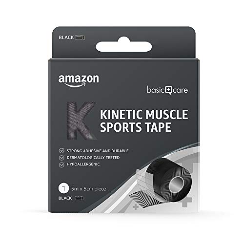 Amazon Basic Care - Cinta kinesiológica deportiva para musculatura, 5 x 5 cm, 2 cintas, 1 negra y 1 beis