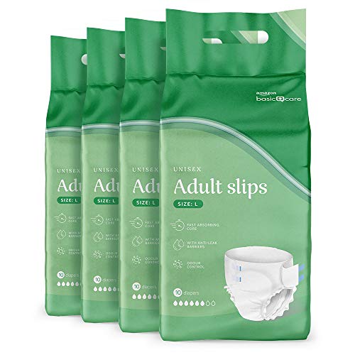 Amazon Basic Care Pañales para adulto, grandes, 4 paquetes de 10 (total 40)