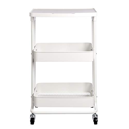 Amazon Basics - Carrito de cocina, de metal, de dos alturas, con repisa, blanco