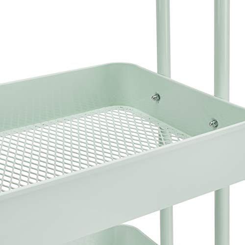 Amazon Basics - Carrito de cocina o multiuso de tres niveles con ruedas en verde menta