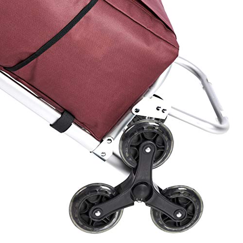 Amazon Basics - Carrito de la compra con 6 ruedas y asas de aluminio, 50 litros, color rojo