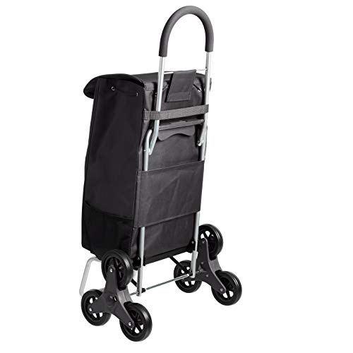 Amazon Basics – Carrito para la compra plegable que puede subir escaleras con plataforma de ruedas extraíble, mango de 96,5 cm de altura, negro