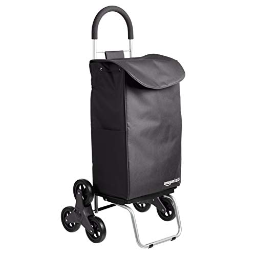 Amazon Basics – Carrito para la compra plegable que puede subir escaleras con plataforma de ruedas extraíble, mango de 96,5 cm de altura, negro