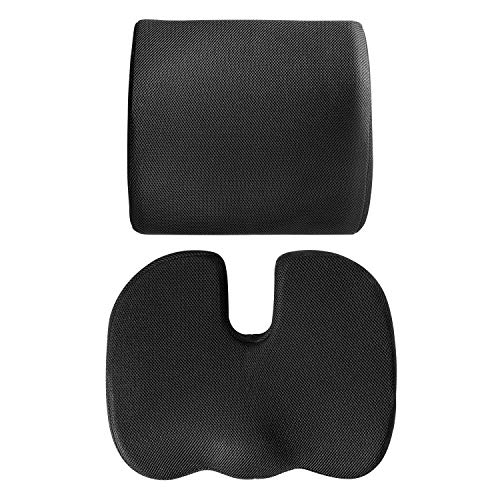 Amazon Basics - Cojín de asiento y cojín lumbar, espuma viscoelástica, color negro, juego de 2