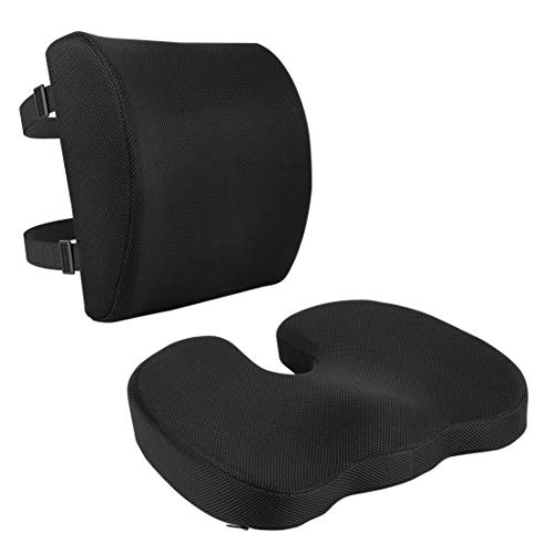 Amazon Basics - Cojín de asiento y cojín lumbar, espuma viscoelástica, color negro, juego de 2