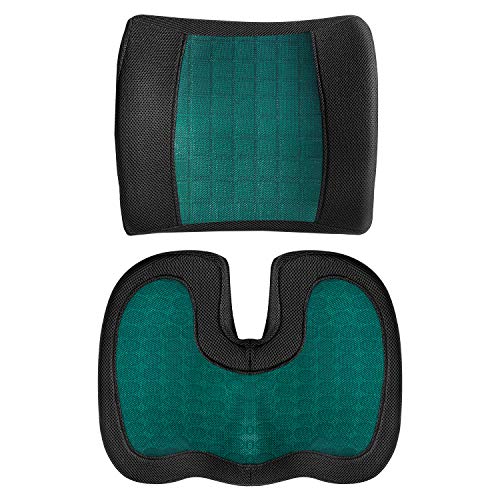 Amazon Basics - Cojín de asiento y cojín lumbar, espuma viscoelástica con gel refrescante, color negro, juego de 2